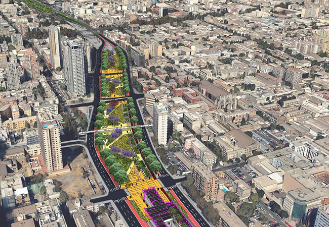 El futuro parque urbano sobre la Autopista Central